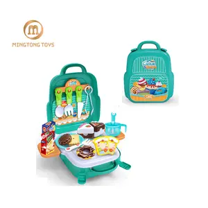 3 In 1 Boys Portable Plastic Backpack Play House Pretend Dessert Station Set Bakery Cake Kitchen Toy For Kids