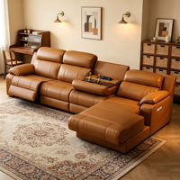 Sofá Chesterfield Marrón Reclinable en Forma de L, Sofá de Cuero Genuino Italiano Moderno y Lujoso para Sala de Estar, Juego de Muebles para el Hogar