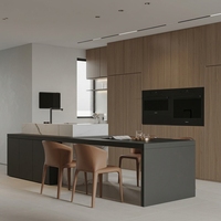 Lemari Dapur Dinding Motif Kayu Oak Elegan, Solusi Furnitur Kustom Pulau Dapur untuk Kontraktor Interior Hunian Eropa