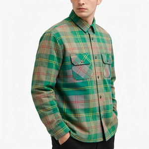 Custom <strong>Men</strong> Workwear <strong>Shirt</strong> Jacket Quilted Lined Flannel Plaid Single Breasted Double Chest Pockets <strong>Warm</strong> Loose Fit Casual Outdoor - Product Image 4