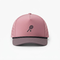 Casquette de sport personnalisée bicolore en corde, 5 panneaux, rose mauve, perforée au laser, visière incurvée, fermeture snapback pour le tennis et le baseball