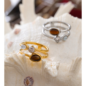 JINYOU 6198 Fashion Cube Zirconin <strong>Tiger</strong> <strong>Eye</strong> Natural Stone <strong>Ring</strong> Stainless Steel Double Layer Hollow <strong>Ring</strong> for Women - Product Image 4