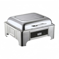 Edelstahl Elektrischer Chafing Dish mit Manueller Temperaturregelung, Dampfgarung und Warmhaltefunktion, 8L Fassungsvermögen, Quadratisches Design