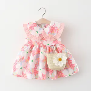 New Cheaper Baby Summer Cute Lace Princess Dress Girls Bright and colorful plant print dress