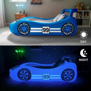 Matelas Gonflable 2-en-1 en Forme <span class=keywords><strong>de</strong></span> Voiture Bleue avec LED Lumineuses, Lit Amovible, Idéal pour le Voyage et le Repos Portable - Product Image 4