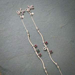 Chevillères en argent sterling 925 avec breloques en pierres précieuses colorées, design traditionnel élégant pour femmes et filles - Product Image 3