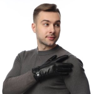 Gants d'hiver en peau de mouton de haute qualité, longs gants en cuir noir pour hommes à la mode et doux, avec un design simple - Product Image 1