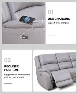 MANWAH चीयर्स फैक्टरी Wholesales के लिए असली लेदर ग्रे आरामदायक बिजली झुकनेवाला अनुभागीय सोफे कमरे में रहने वाले - Product Image 4