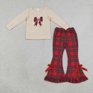 เสื้อผ้าเด็กผู้หญิงแขนยาวปักลายสก๊อตโบว์เสื้อผ้าคริสต์มาส - Product Image 2