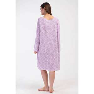 ชุดนอนลายดอกไม้สำหรับผู้หญิงไซส์ใหญ่ แขนยาว ชุดนอนลำลอง สีม่วง - Product Image 5