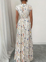 Robe Confortable Grande Taille Moulante pour Femme, Élégante et Douce, Col en V, Taille Cintrée Élastique, Imprimé Floral Frais, Nouvelle Collection