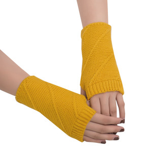 Gants en tricot pour femmes, mi-longs, automne-hiver, demi-doigts, chauffe-mains, <span class=keywords><strong>mitaines</strong></span> douces en forme de losange, manches de bras pour filles - Product Image 3