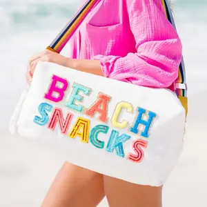 Bolsa de praia em couro pu de duffle portátil, bordado, lanches, couro pu, para viagem, férias, criativo, bolsa de ombro, feminina