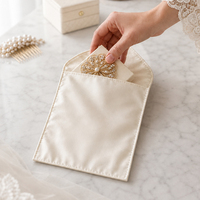 Pochette Cadeau Mariage en Soie Satinée avec Fil Doré 15cmX20cm pour Bijoux et Cosmétiques, Personnalisable OEM ODM avec Logo Brodé