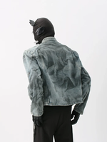 Chaqueta vaquera texturizada lavada con degradado, holgada, de talla grande para hombre, con cuello alto, corte ajustado, estilo Y2K, para uso urbano.