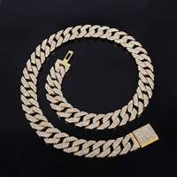 Collier chaîne cubaine tendance en alliage, triple rangée de zircons de 15 mm, avec fermoir à bascule durable, vente en gros