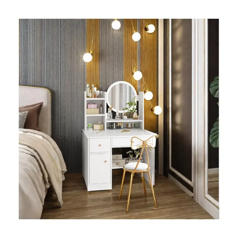 Hot Wholesale Unique Princess Large Drawer Dressing Table With Lighted Mirror For Room