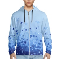 Hoodie Zip Up Pria Motif Langit Berbintang Biru Gradasi Custom, Streetwear Harajuku Kasual Dengan Kantong