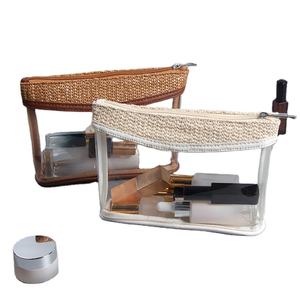 Accesorios de viaje Artículos de tocador Pochette <span class=keywords><strong>Donna</strong></span> Maquillage Bambú Ratán Tejido Cosmético Claro Bolsa de <span class=keywords><strong>maquillaje</strong></span> Diseño personalizado para Wome - Product Image 1