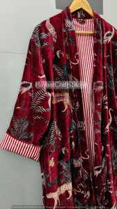 Luxury Velvet Long Robe with Animal and Floral Print Eco-Friendly Wrap & <b>Tie</b> Autumn Wear Women's Dressing Kimono - Product Image 2