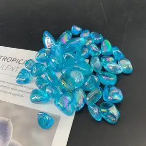 de cristal bleu clair Suppliers-Pm2.5 — gobelet en cristal naturel poli, bleu aura, transparents, puces en cristal, cristaux de gravier, guérison pour la décoration
