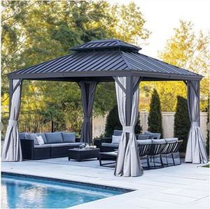 Pérgola <span class=keywords><strong>de</strong></span> Estilo Asiático Clásico <span class=keywords><strong>de</strong></span> Lujo <span class=keywords><strong>con</strong></span> Cortina <span class=keywords><strong>de</strong></span> Vidrio, Gazebo Independiente <span class=keywords><strong>de</strong></span> Aluminio para Jardín <span class=keywords><strong>de</strong></span> Villa o Área <span class=keywords><strong>de</strong></span> Ocio - Product Image 1