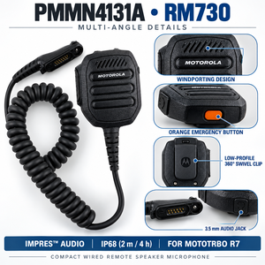 Microphone-haut-parleur Motorola PMMN4131A RM730 IMPRES Windporting IP68 compact pour radio bidirectionnelle MOTOTRBO R7 R7a avec bouton d'urgence - Product Image 2