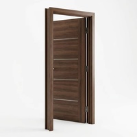 Puerta Interior de Madera con Acabado Personalizable, Inserciones Metálicas Horizontales, Bisagras Ocultas y Núcleo de MDF Insonorizado