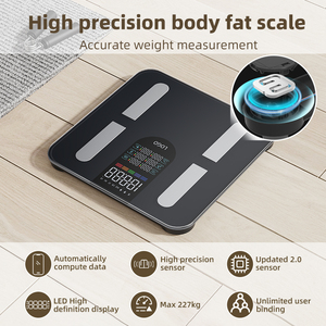 Único <span class=keywords><strong>Digital</strong></span> Balanças Banheiro 4 Eletrodo para Bluetooth BMI Indicador de Gordura Corporal 227kg Customizável Vidro Saúde Pesando OEM ODM - Product Image 5