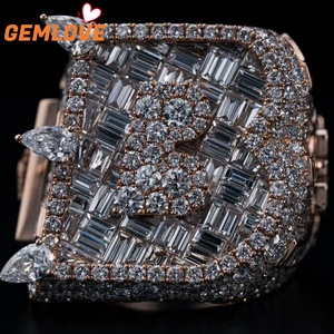 GEMLOVE Luxury Diamond Ring Rose Gold Plated Diamond Letter <b>Design</b> Men's and Women's Champion Ring Party Jewelry - Product Image 5