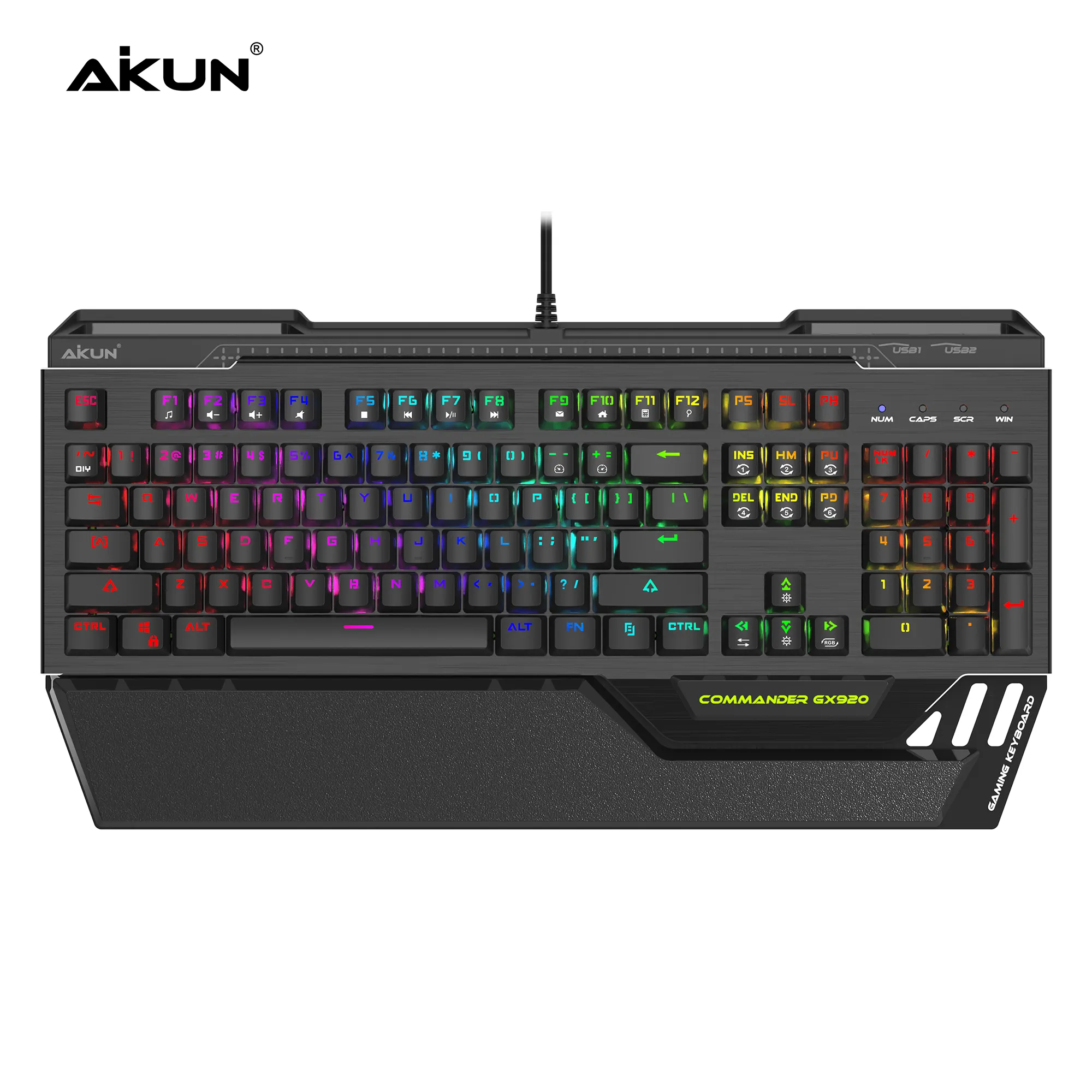 AIKUN GX920 Wired RGB Backlight Gaming Keyboard Mechanical Switches Multimedia Full Size Keyboards Two USB Hub Black