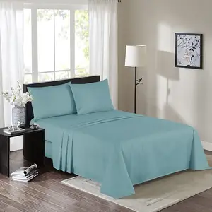 Conjunto de lençol de cama de poliéster, conjunto de 4 peças de folhas de cama sem rugas e refrescante de algodão