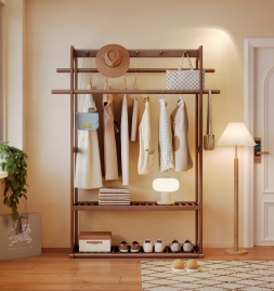 Modern Wood <b>Coat</b> Rack <b>with</b> <b>Shelves</b> and <b>Hooks</b> Freestanding Entryway Storage for Living Room Furniture Scandinavian Design - Product Image 5
