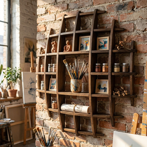 Customizable Solid Wood Vintage <strong>Wall</strong> Shelf Geometric Grid Standing Shelves Handcrafted Wooden Display Rack Photos <strong>Books</strong> - Product Image 4