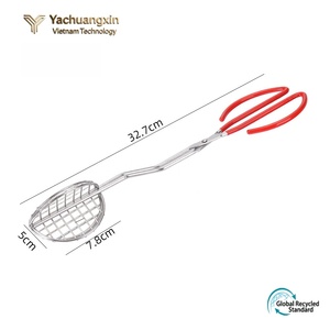 Pinza para tacos de acero inoxidable con mangos rojos para preparar tacos y tortillas mexicanas, utensilio de cocina - Product Image 4