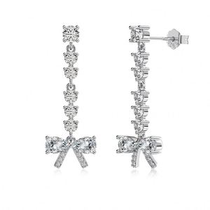 Dylam Elegance <b>Cute</b> Design Sterling Silver 5A Cubic Zirconia Diamond Tassel Bow-knot Stud <b>Earrings</b> for Women - Product Image 1