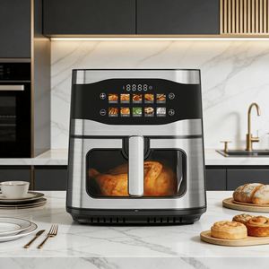 Friteuse à air numérique 9L/10.5L avec fenêtre visuelle en acier inoxydable antiadhésive et écran couleur pour usage domestique - Product Image 6