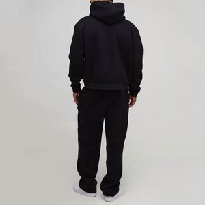 Black White Drawstring Hoodie Sweatpants Solid Plain Custom Men Two Piece <b>Tracksuit</b> - Product Image 2