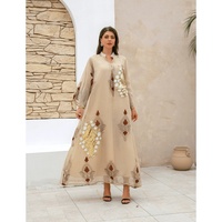 Robe longue Abaya musulmane pour femmes, broderie de sequins, imprimé floral, col montant, manches longues, coupe ample, robe maxi