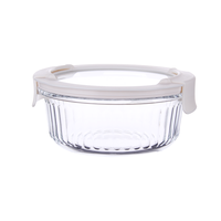 Boîte à lunch en verre de forme ronde de 570 ml, adaptée à une utilisation au micro-ondes, récipient de stockage alimentaire direct
