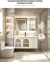 Meubles de salle de bain modernes en bois massif de 48 pouces, résistants à l'humidité, faciles à nettoyer, à fixer au mur, avec miroir carré intelligent à LED