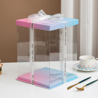 Boîte cadeau rectangulaire pour gâteau et dessert, personnalisée, transparente, dégradé de couleurs arc-en-ciel, qualité alimentaire, multicouche, avec finition bronzée grise