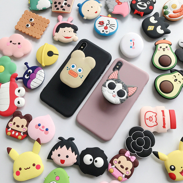 Factory Direct Sale 360-degree Rotatable Adhesive Anti-drop Silicone Wood Finger Holder Cute Shape Mobile Phone Stand