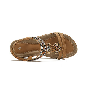 Elegant Open Toe Flat <b>Sandals</b> With Bead Decoration Microfiber Leather Summer Women Shoes Breathable Rubber Outsole - Product Image 4