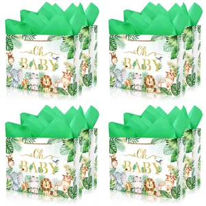 Custom Design Made Fashion Heavy Duty Cartoon Printing Green Baby Gift Shopping Paper Bag