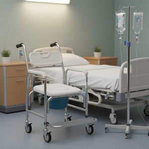 Chaise de lit d'hôpital 4 en 1, capacité de 350 lb, avec 4 roues et siège de toilette surélevé, modèle D0100X32XB6 - Product Image 2