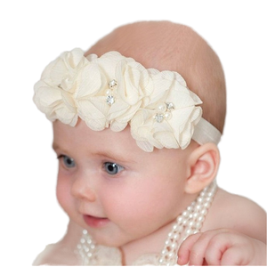 Nuovo Prodotto: Fascia per Capelli Elastica Unisex per Bambini con Motivo a Tinta Unita e Perline in Chiffon Triplo, Accessori per Capelli in Nylon per Bambine - Product Image 1