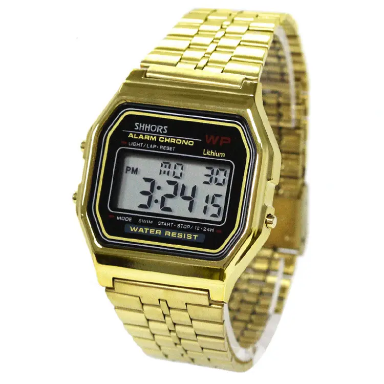 Latest Stylish Digital Watches Cheap Customized Luxury Design Vintage LED Waterproof Diamond Mens Silver Gold Watch
