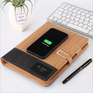 10000 8000mAh Spiral PU Power Bank Notebook Leather Card Holder Flashing Logo A5 Size PP Cover Material Wired Wireless Charger