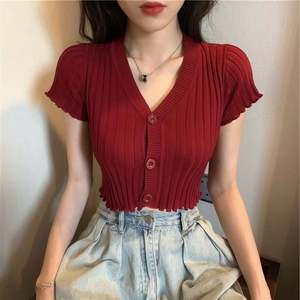 I-0373 Wholesale Summer Women'S Crop <b>Tops</b> Square Collar Cheap <b>Short</b> <b>Sleeve</b> <b>Knit</b> T-Shirt Women Sexy Shirt <b>Tops</b> Sweater - Product Image 5